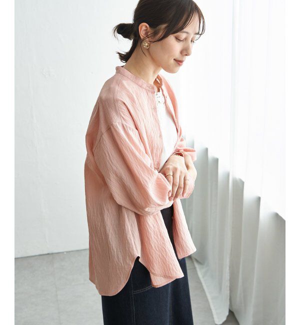 ikka「冷感リネンバンドカラーシャツ」|シャツ・ブラウス|ピンク