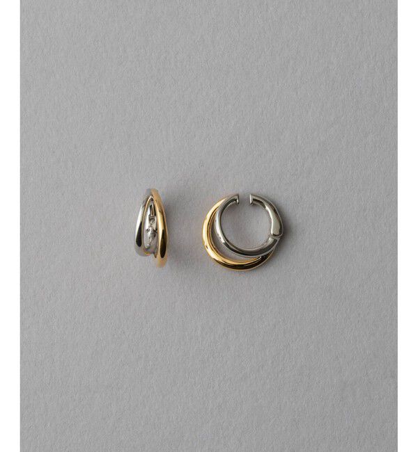 ete「ダブルライン バイカラー ハグイヤリング」|イヤリング|イエローゴールド
