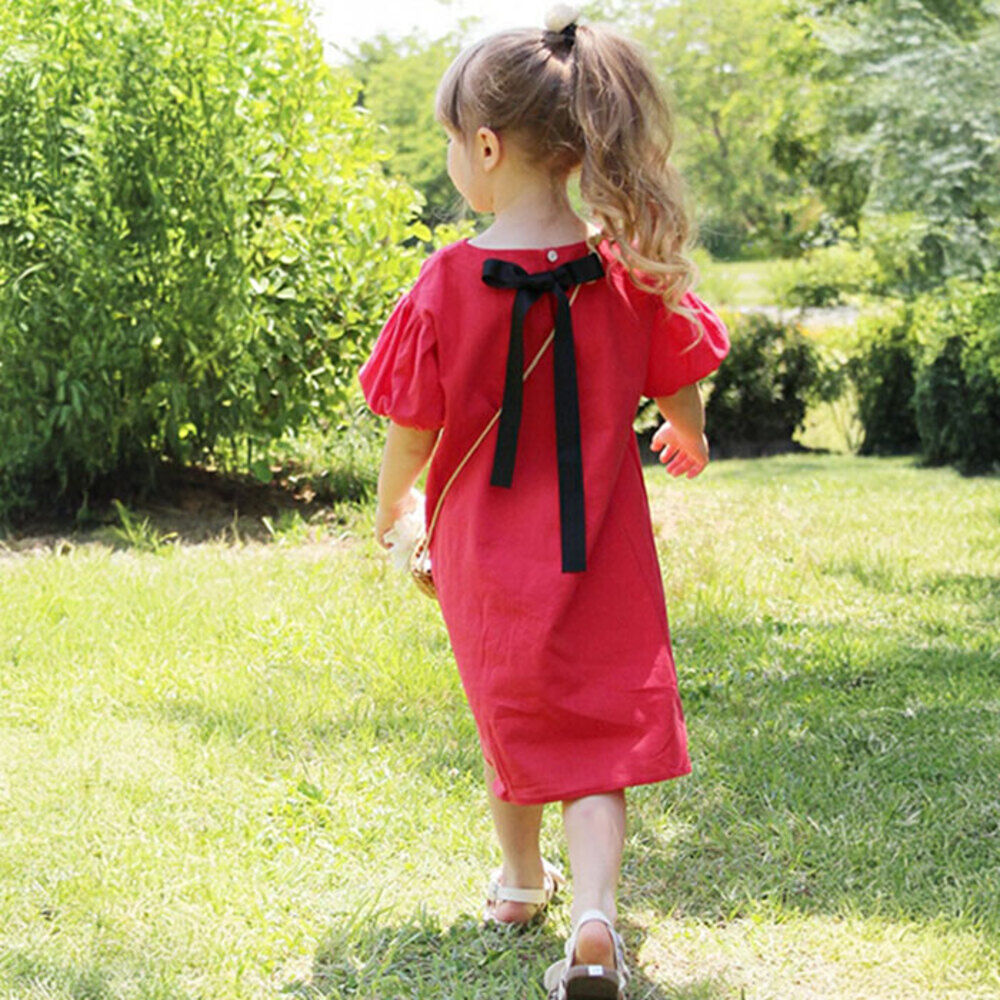 BACKYARD FAMILY「Rora ワンピース キッズ 通販 ローラ ワンピ ナチューラ 半袖 パフスリーブ 無地」|その他|レッド1