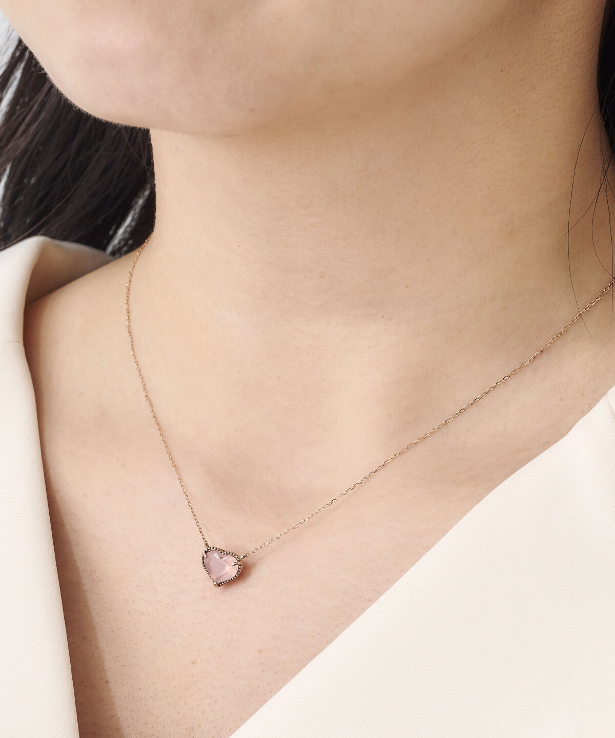 Samantha Tiara「K10 PG　ローズクォーツハートネックレス(大)」|ネックレス|