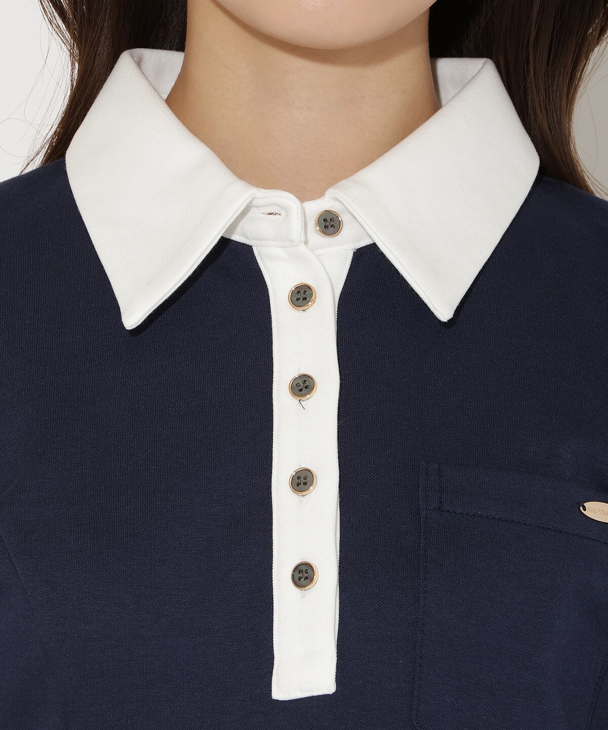 アンドクチュール「配色ポロ襟長袖ワンピース」|ワンピース|