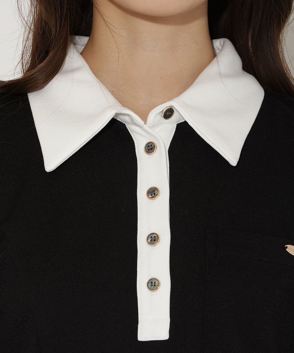 アンドクチュール「配色ポロ襟長袖ワンピース」|ワンピース|