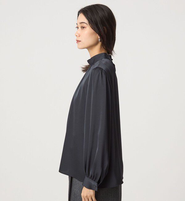 UNITED ARROWS green label relaxing「サテン スタンドネック ギャザー ブラウス」|シャツ・ブラウス|