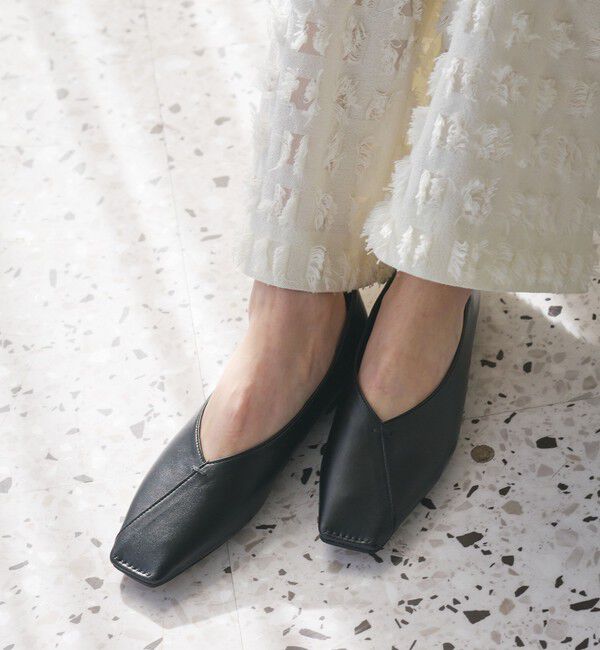 BEAUTY&YOUTH UNITED ARROWS「Vカットステッチ フラットシューズ」|バレエシューズ|BLACK