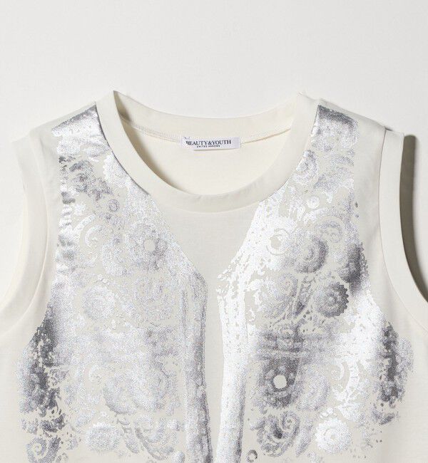 BEAUTY&YOUTH UNITED ARROWS「【WEB限定】グリッタートロンプルイユ ノースリーブTシャツ」|Tシャツ・カットソー|