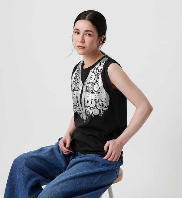 BEAUTY&YOUTH UNITED ARROWS「【WEB限定】グリッタートロンプルイユ ノースリーブTシャツ」|Tシャツ・カットソー|
