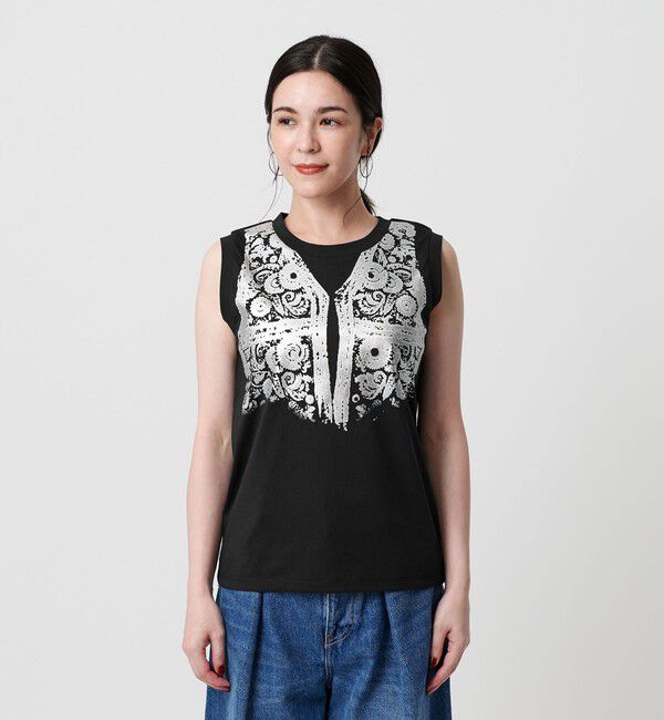 BEAUTY&YOUTH UNITED ARROWS「【WEB限定】グリッタートロンプルイユ ノースリーブTシャツ」|Tシャツ・カットソー|