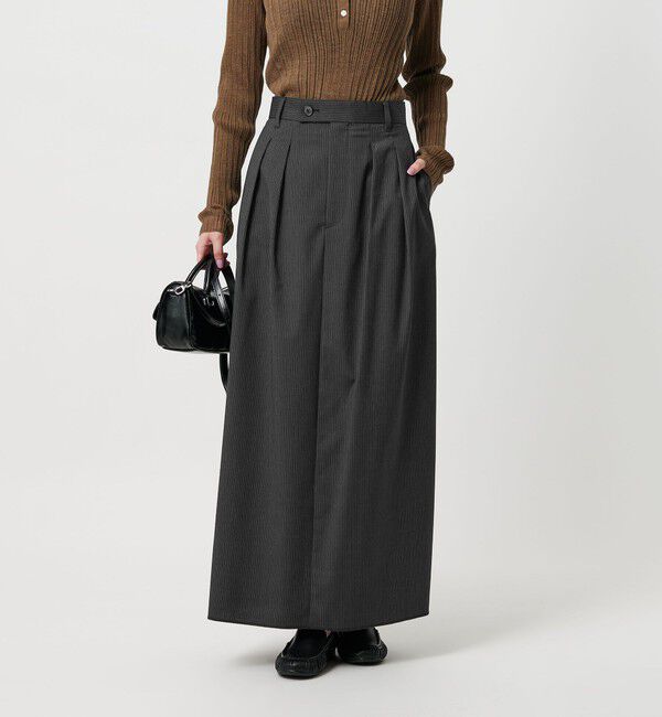 BEAUTY&YOUTH UNITED ARROWS「毛ブレンド ストライプ タックロングスカート  防シワ ウォッシャブル」|スカート|