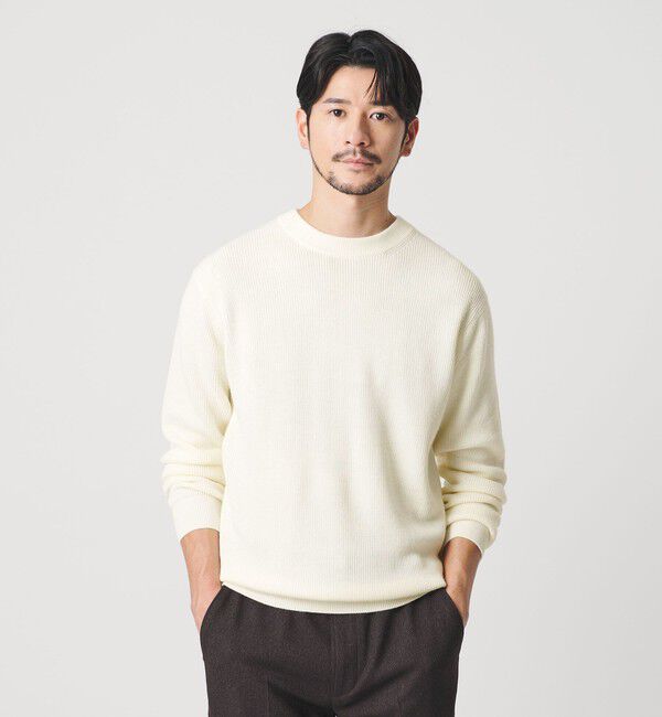 BEAUTY&YOUTH UNITED ARROWS「【WEB限定 WARDROBE SMART】マシーンウォッシャブル ウールミックス アゼ クルーネック」|ニット・セーター|WHITE