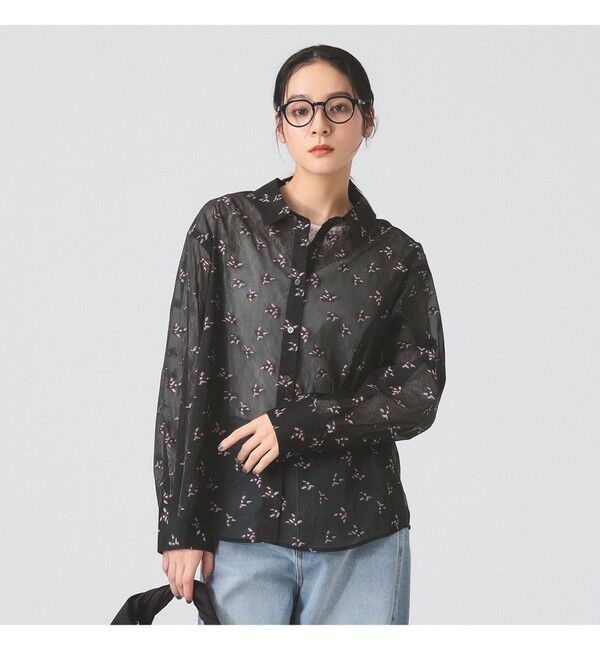 Ray BEAMS 「シアー フラワー ジャカード シャツ」|シャツ・ブラウス|BLACK