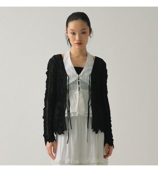 Ray BEAMS 「メッシュ ストライプ カーディガン」|カーディガン|BLACK