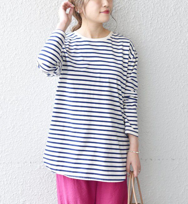 SHIPS any「SHIPS any:〈吸水速乾〉ラウンドヘム ロングスリーブ ワイド TEE」|Tシャツ・カットソー|ブルー