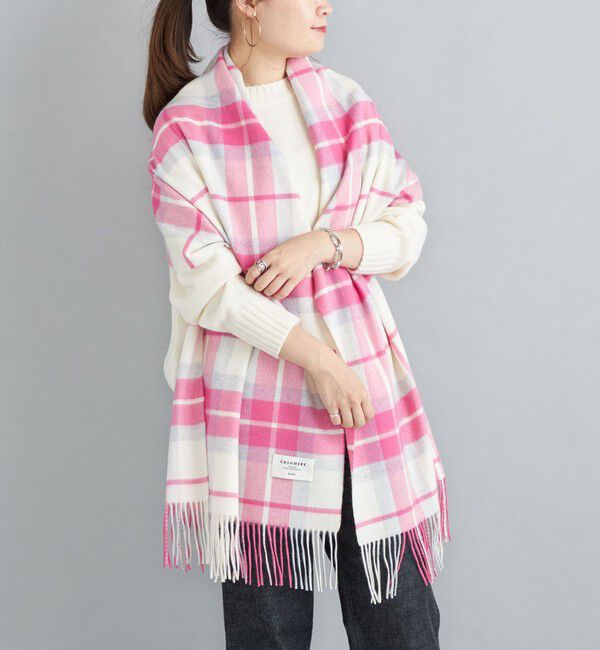 SHIPS for women「チェック カシミヤ ストール」|ストール|ピンク