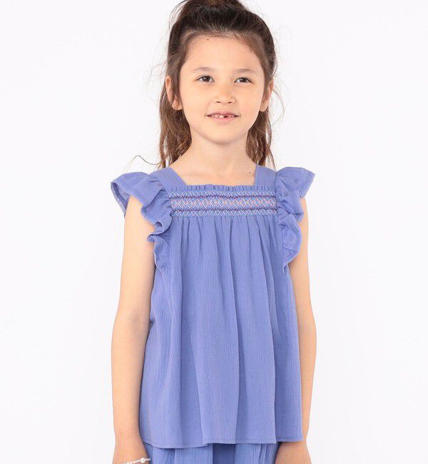 SHIPS KIDS「SHIPS KIDS:100～130cm / スモッキング フリル ブラウス」|シャツ・ブラウス|
