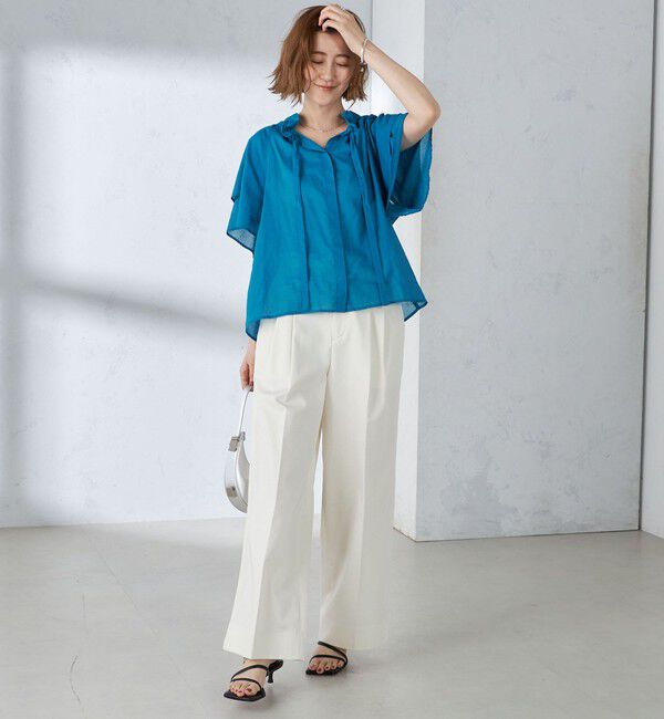 SHIPS for women「〈手洗い可能〉コットンボイル ネックギャザー ボウタイ ブラウス」|シャツ・ブラウス|