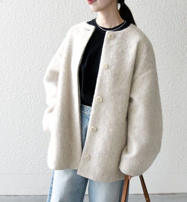 SHIPS any「SHIPS any: シャギー ノーカラー コクーン コート」|ノーカラーコート|