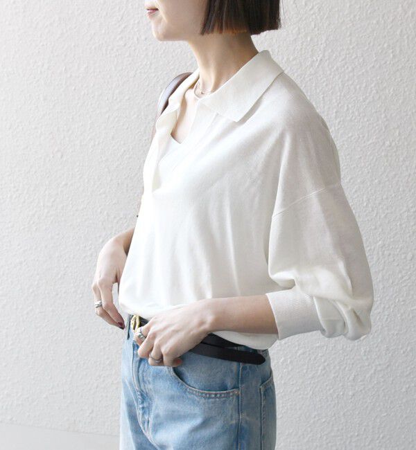 SHIPS any「SHIPS any:〈UVカット/手洗い可能〉シアー スキッパー ニット ポロシャツ」|Tシャツ・カットソー|