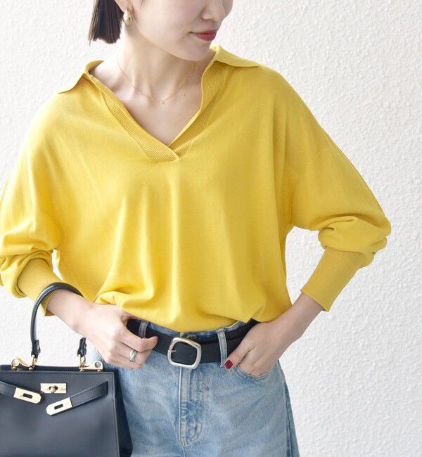 SHIPS any「SHIPS any:〈UVカット/手洗い可能〉シアー スキッパー ニット ポロシャツ」|Tシャツ・カットソー|