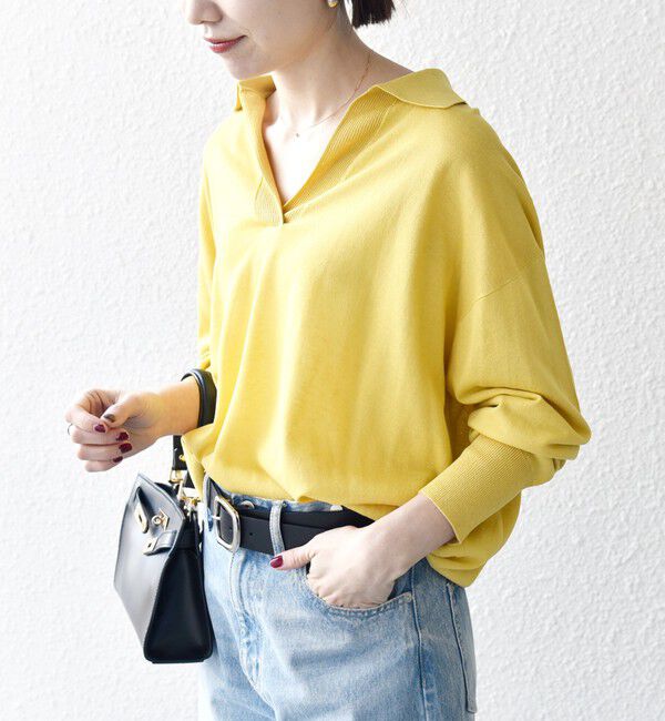 SHIPS any「SHIPS any:〈UVカット/手洗い可能〉シアー スキッパー ニット ポロシャツ」|Tシャツ・カットソー|