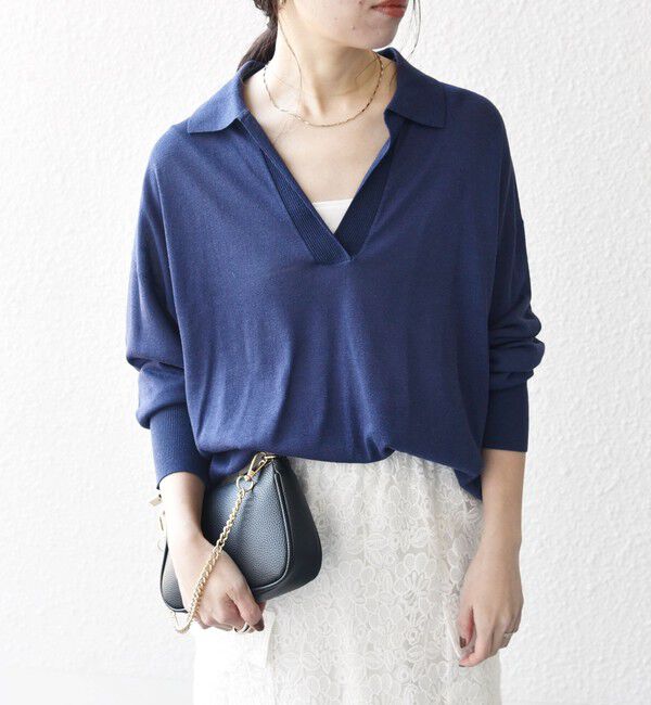 SHIPS any「SHIPS any:〈UVカット/手洗い可能〉シアー スキッパー ニット ポロシャツ」|Tシャツ・カットソー|