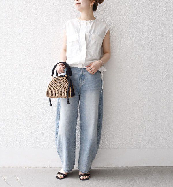 SHIPS any「SHIPS any:〈洗濯機可能〉ポプリン フレンチスリーブ ポケット ドロスト シャツ」|シャツ・ブラウス|