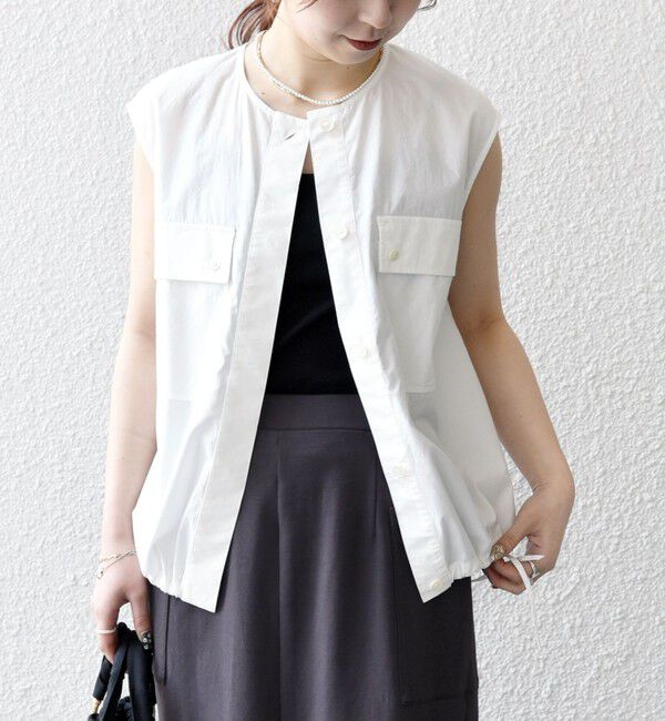 SHIPS any「SHIPS any:〈洗濯機可能〉ポプリン フレンチスリーブ ポケット ドロスト シャツ」|シャツ・ブラウス|