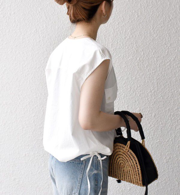 SHIPS any「SHIPS any:〈洗濯機可能〉ポプリン フレンチスリーブ ポケット ドロスト シャツ」|シャツ・ブラウス|