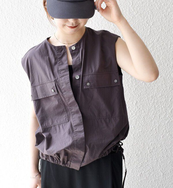 SHIPS any「SHIPS any:〈洗濯機可能〉ポプリン フレンチスリーブ ポケット ドロスト シャツ」|シャツ・ブラウス|ブラウン