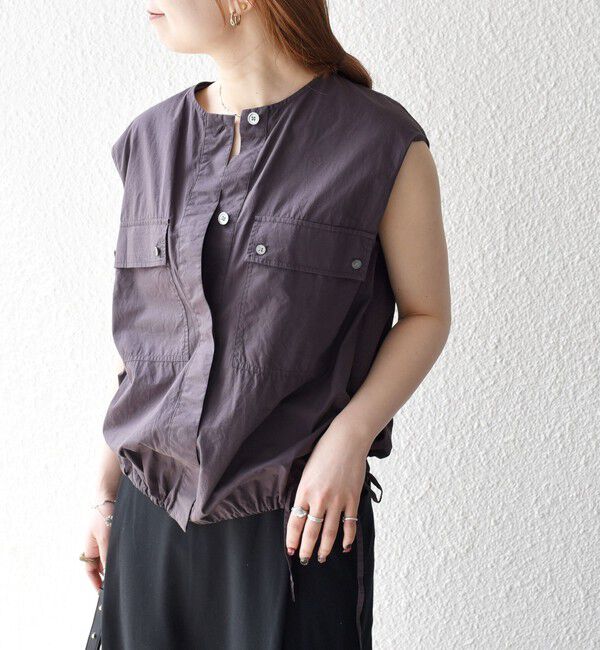 SHIPS any「SHIPS any:〈洗濯機可能〉ポプリン フレンチスリーブ ポケット ドロスト シャツ」|シャツ・ブラウス|