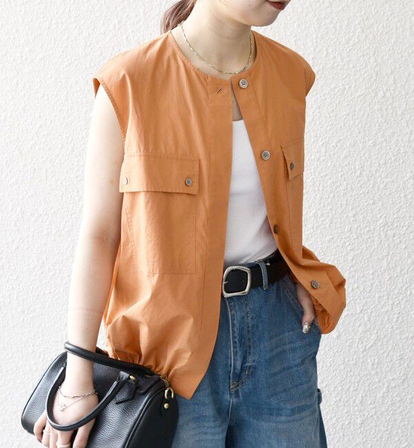 SHIPS any「SHIPS any:〈洗濯機可能〉ポプリン フレンチスリーブ ポケット ドロスト シャツ」|シャツ・ブラウス|