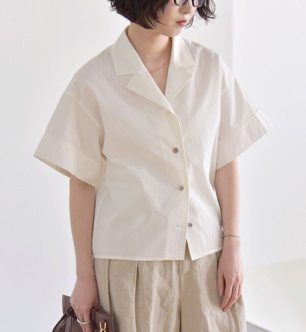 quaranciel「quaranciel:〈洗濯機可能〉ミニサッカー ハーフスリーブ 開襟 シャツ」|シャツ・ブラウス|