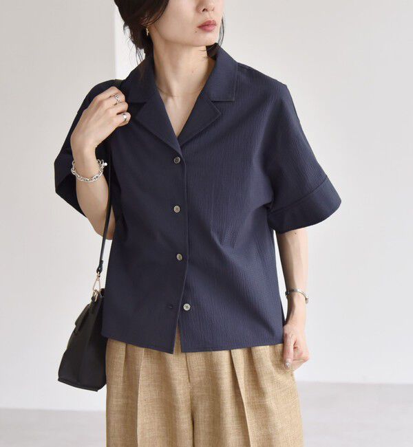 quaranciel「quaranciel:〈洗濯機可能〉ミニサッカー ハーフスリーブ 開襟 シャツ」|シャツ・ブラウス|