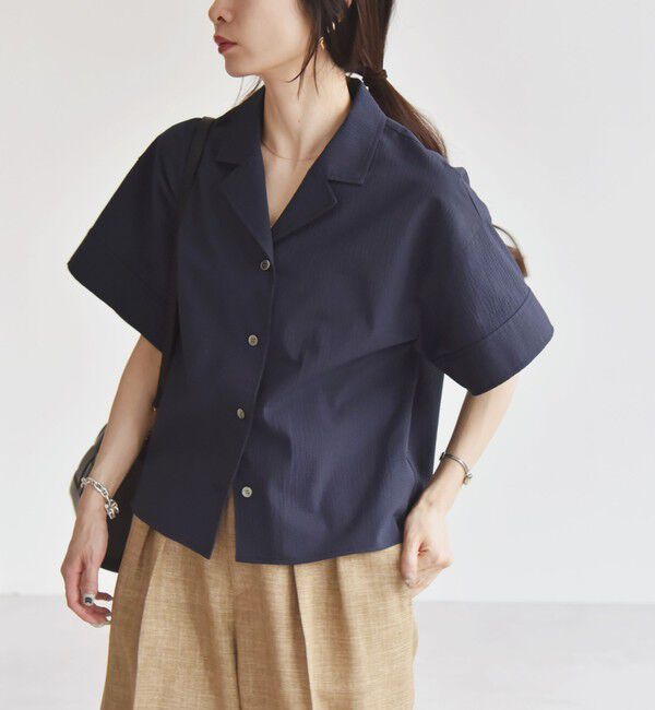 quaranciel「quaranciel:〈洗濯機可能〉ミニサッカー ハーフスリーブ 開襟 シャツ」|シャツ・ブラウス|