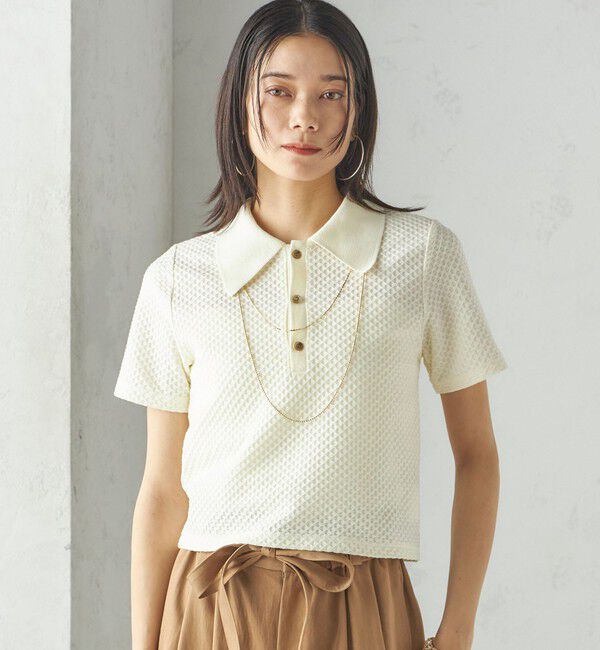 SHIPS for women「小泉里子コラボ:シャーリング ジャカード ポロ」|ポロシャツ|