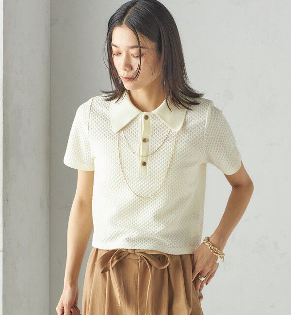 SHIPS for women「小泉里子コラボ:シャーリング ジャカード ポロ」|ポロシャツ|