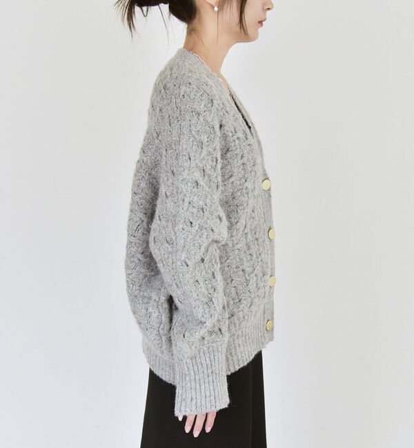 quaranciel「quaranciel: 透かし編み Vネック コンパクト ドルマンニットカーディガン」|カーディガン|