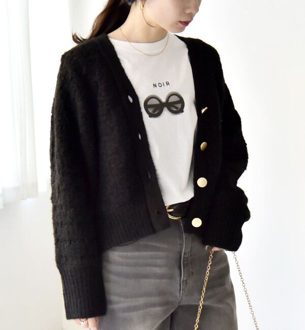 quaranciel「quaranciel: 透かし編み Vネック コンパクト ドルマンニットカーディガン」|カーディガン|