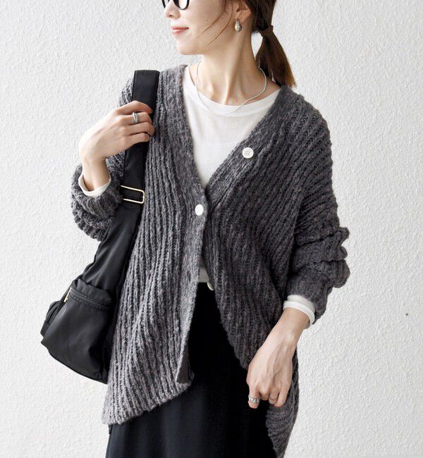 SHIPS any「SHIPS any:〈手洗い可能〉ロービング ルーズ Vネック ニット カーディガン」|カーディガン|グレー