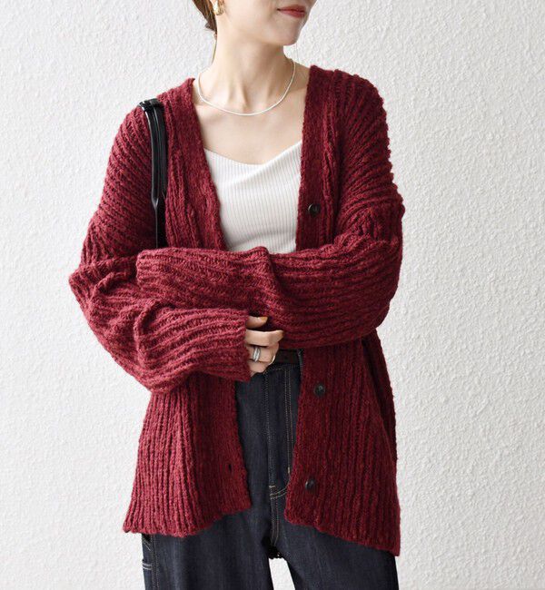 SHIPS any「SHIPS any:〈手洗い可能〉ロービング ルーズ Vネック ニット カーディガン」|カーディガン|ワイン