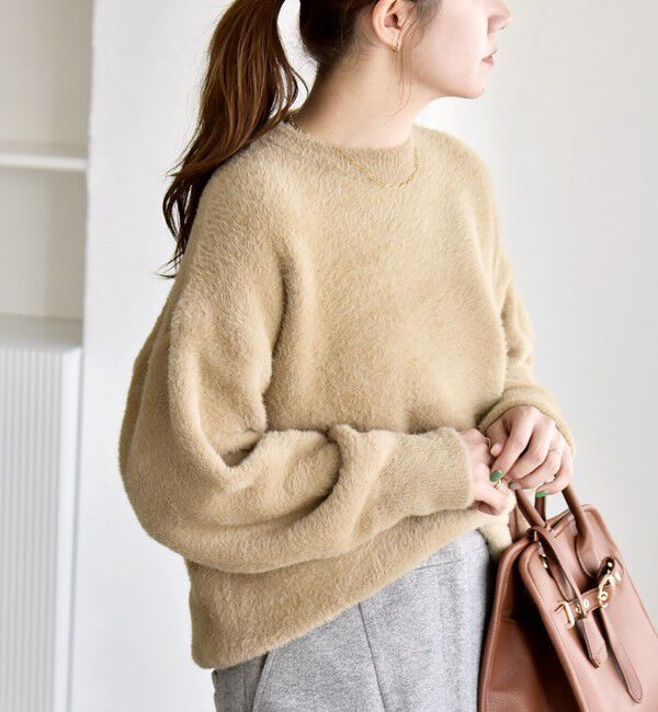 quaranciel「quaranciel:〈手洗い可能〉ファーライク クルーネック ニット プルオーバー」|ニット・セーター|