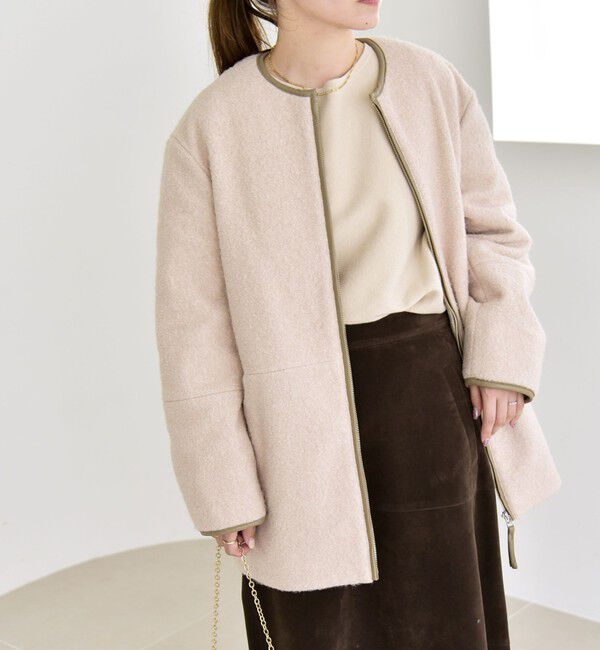 quaranciel「quaranciel: ノーカラー パイピング ジップ コート」|ノーカラーコート|