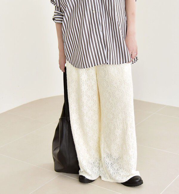 quaranciel「quaranciel:〈洗濯機可能〉フラワー レース ワイド パンツ」|その他|ホワイト