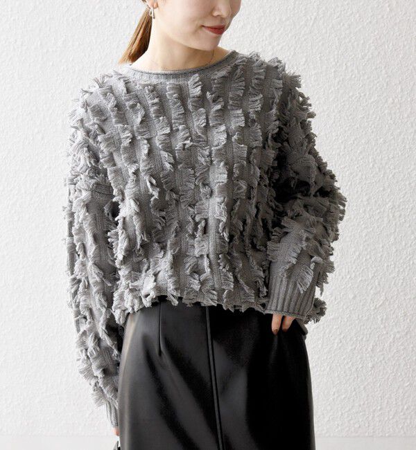 SHIPS any「SHIPS any:〈手洗い可能〉フリンジ デザイン ニット プルオーバー」|ニット・セーター|