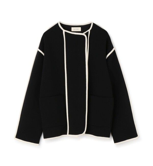 DES PRES「レーヨンナイロンダブルフェイス クルーネックジャケット」|ノーカラージャケット|18 ブラック系