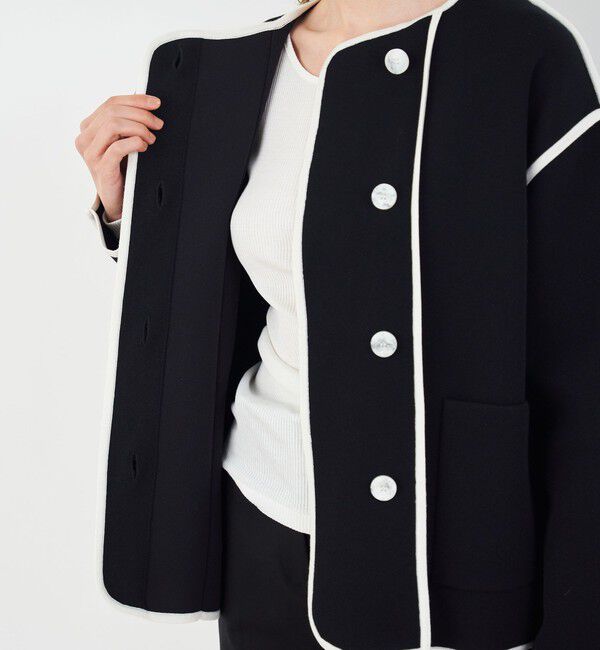 DES PRES「レーヨンナイロンダブルフェイス クルーネックジャケット」|ノーカラージャケット|