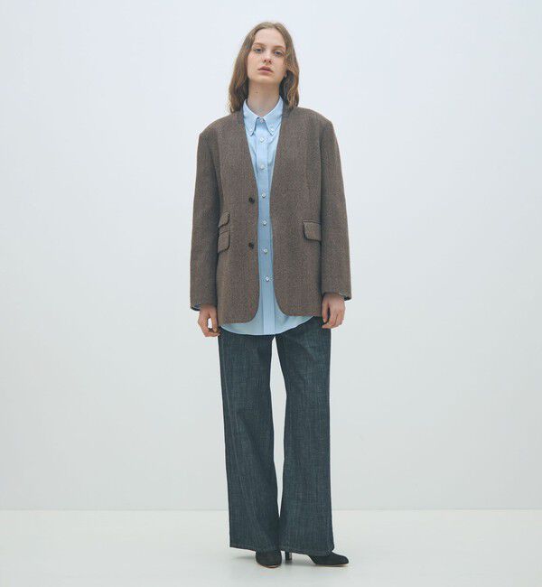 MACPHEE「アルパカヘリンボーン カラーレスジャケット」|ノーカラージャケット|