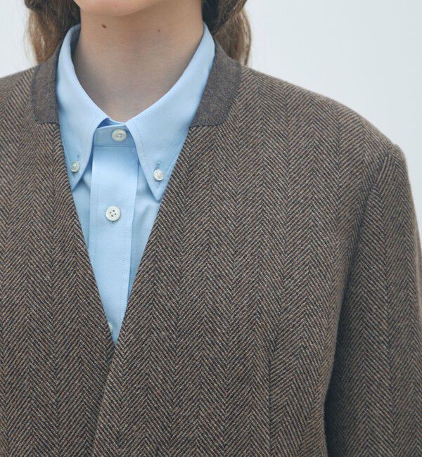 MACPHEE「アルパカヘリンボーン カラーレスジャケット」|ノーカラージャケット|