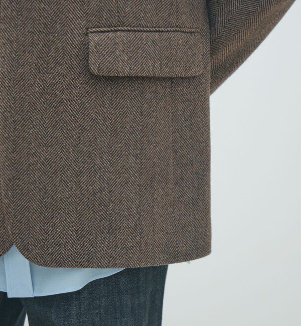 MACPHEE「アルパカヘリンボーン カラーレスジャケット」|ノーカラージャケット|