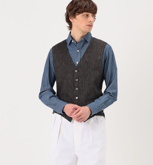 TOMORROWLAND BUYING WEAR「ERRICO FORMICOLA リネンストライプ チェックベスト」|ベスト・ジレ|