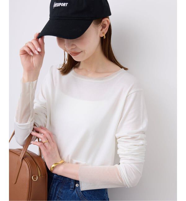 SLOBE IENA「《追加3》レイヤードフロッキードットスリーブロンTEE」|Tシャツ・カットソー|ホワイト